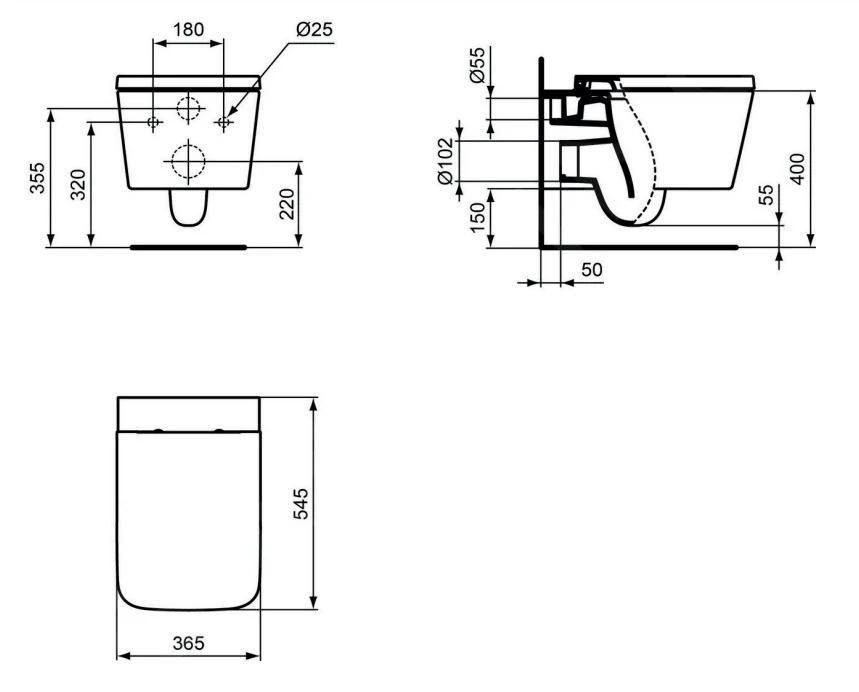 Ideal Standard Blend - Hangend Toilet, Aquablade, Wit T368601 4 Ideal Standard Blend - Hangend Toilet, Aquablade, Wit T368601 - Afbeelding 2