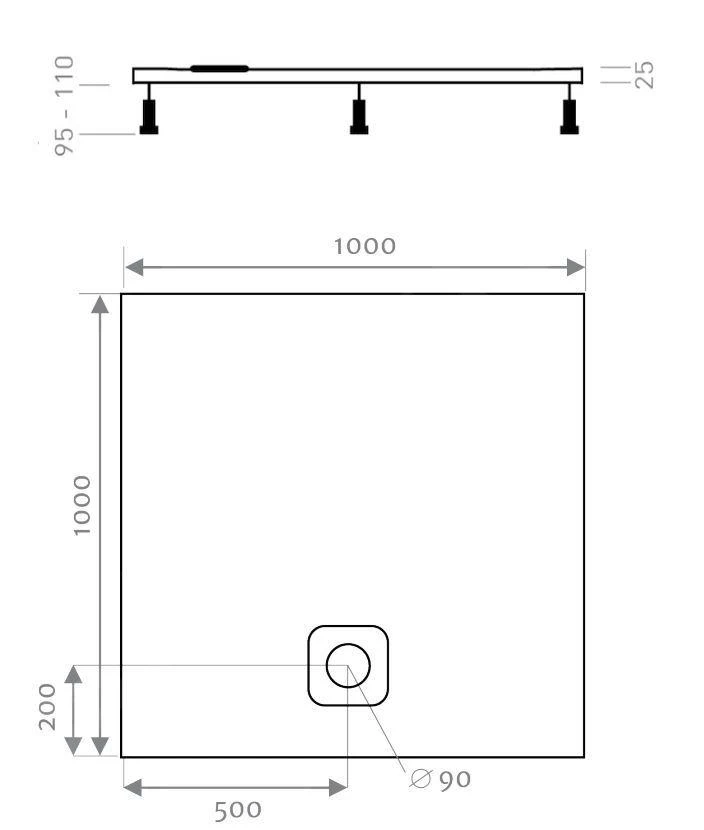 Lansanit LitLUX - Douchebak 1000x1000 Mm, Wit LITLUX-100C 4 Lansanit LitLUX - Douchebak 1000x1000 Mm, Wit LITLUX-100C - Afbeelding 2