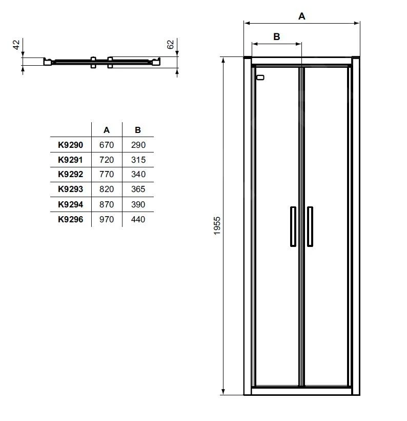 Ideal Standard Connect 2 - Douchedeur 900 Mm, Zwart/helder Glas K9294V3 4 Ideal Standard Connect 2 - Douchedeur 900 Mm, Zwart/helder Glas K9294V3 - Afbeelding 2