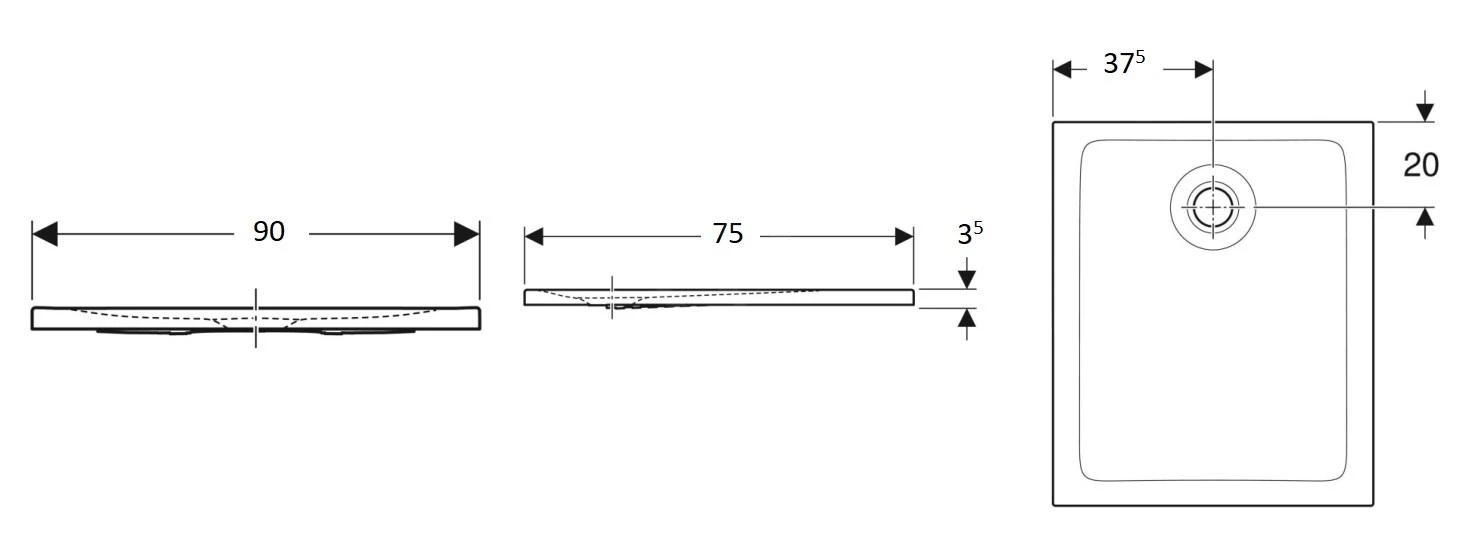 Geberit Nemea - Vierkante Douchebak 900x750 Mm, Glanzend Wit 550.572.00.1 4 Geberit Nemea - Vierkante Douchebak 900x750 Mm, Glanzend Wit 550.572.00.1 - Afbeelding 2