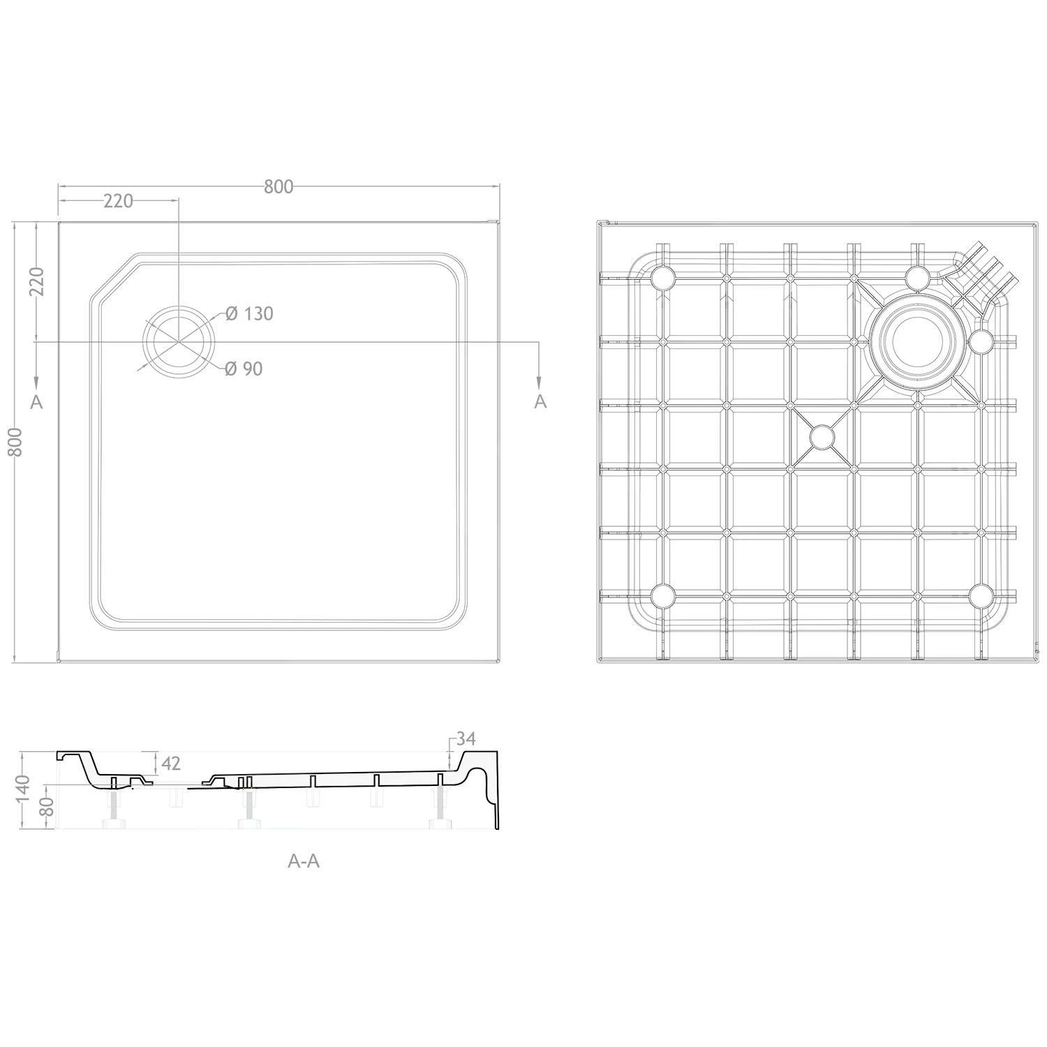Aqualine Staryl - Douchebak, 800x800 Mm, Wit FD508 4 Aqualine Staryl - Douchebak, 800x800 Mm, Wit FD508 - Afbeelding 2