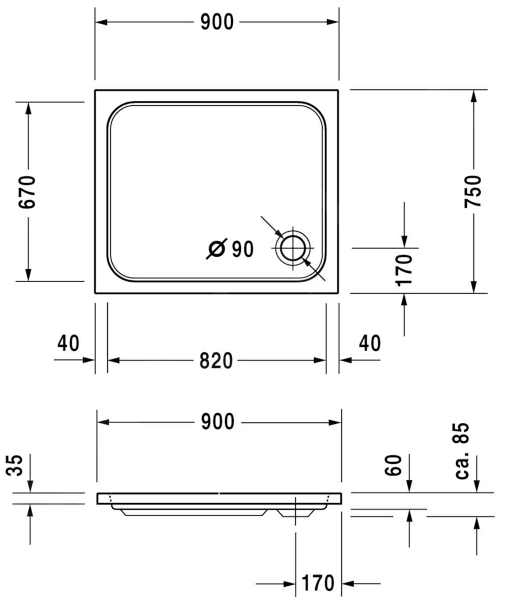 Duravit D-Code - Douchebak 900x750 Mm, Alpine Wit 720104000000000 4 Duravit D-Code - Douchebak 900x750 Mm, Alpine Wit 720104000000000 - Afbeelding 2