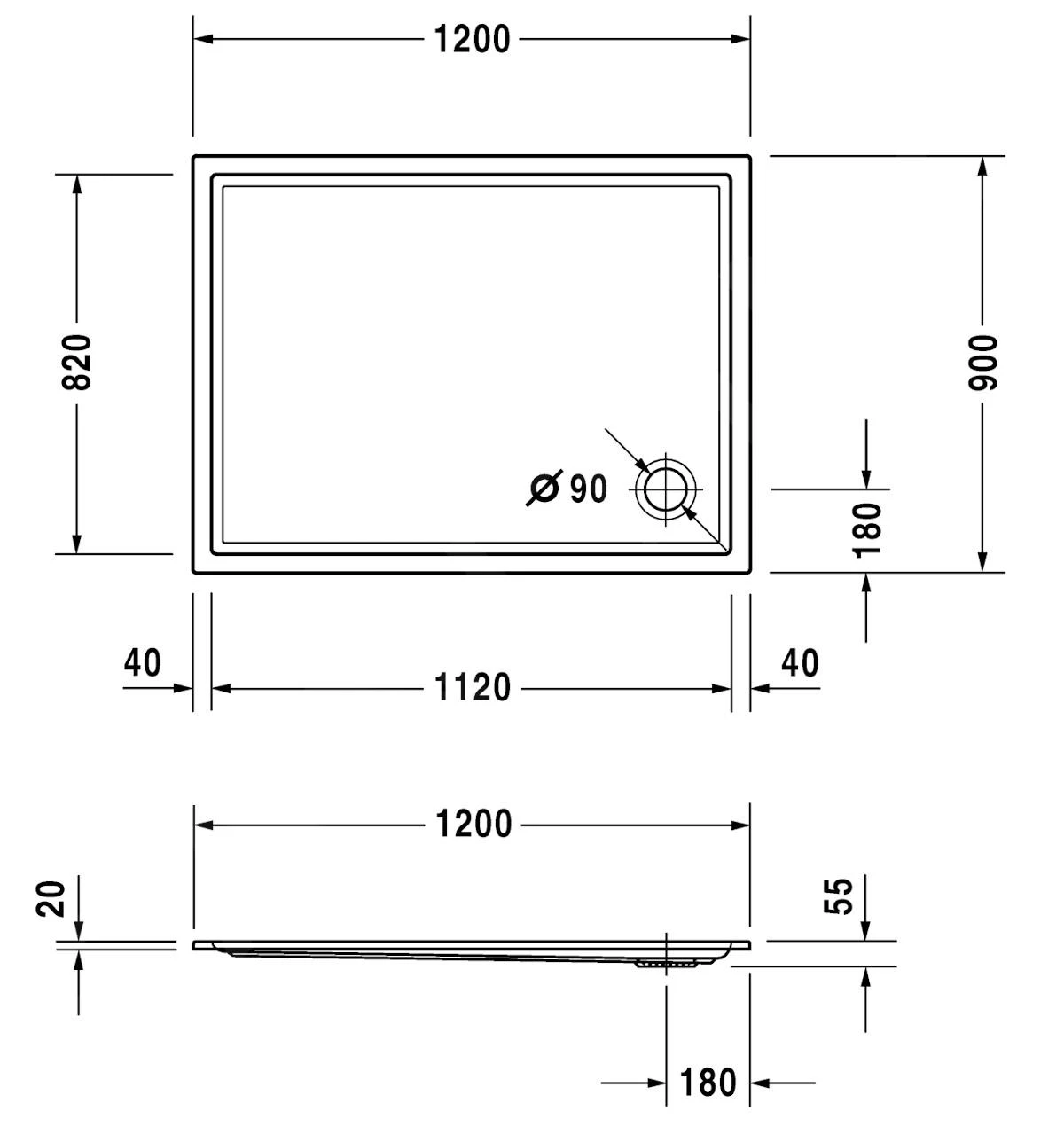 Duravit Starck Slimline - Douchebak 1200x900 Mm, Wit 720122000000000 4 Duravit Starck Slimline - Douchebak 1200x900 Mm, Wit 720122000000000 - Afbeelding 2