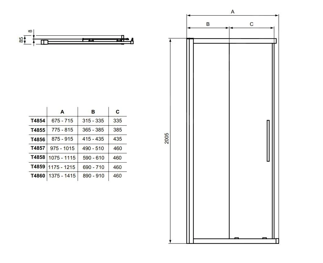 Ideal Standard I.Life - Douche Schuifdeur, Tweedelige, 800 Mm, Silver Bright/helder Glas T4855EO 4 Ideal Standard I.Life - Douche Schuifdeur, Tweedelige, 800 Mm, Silver Bright/helder Glas T4855EO - Afbeelding 2
