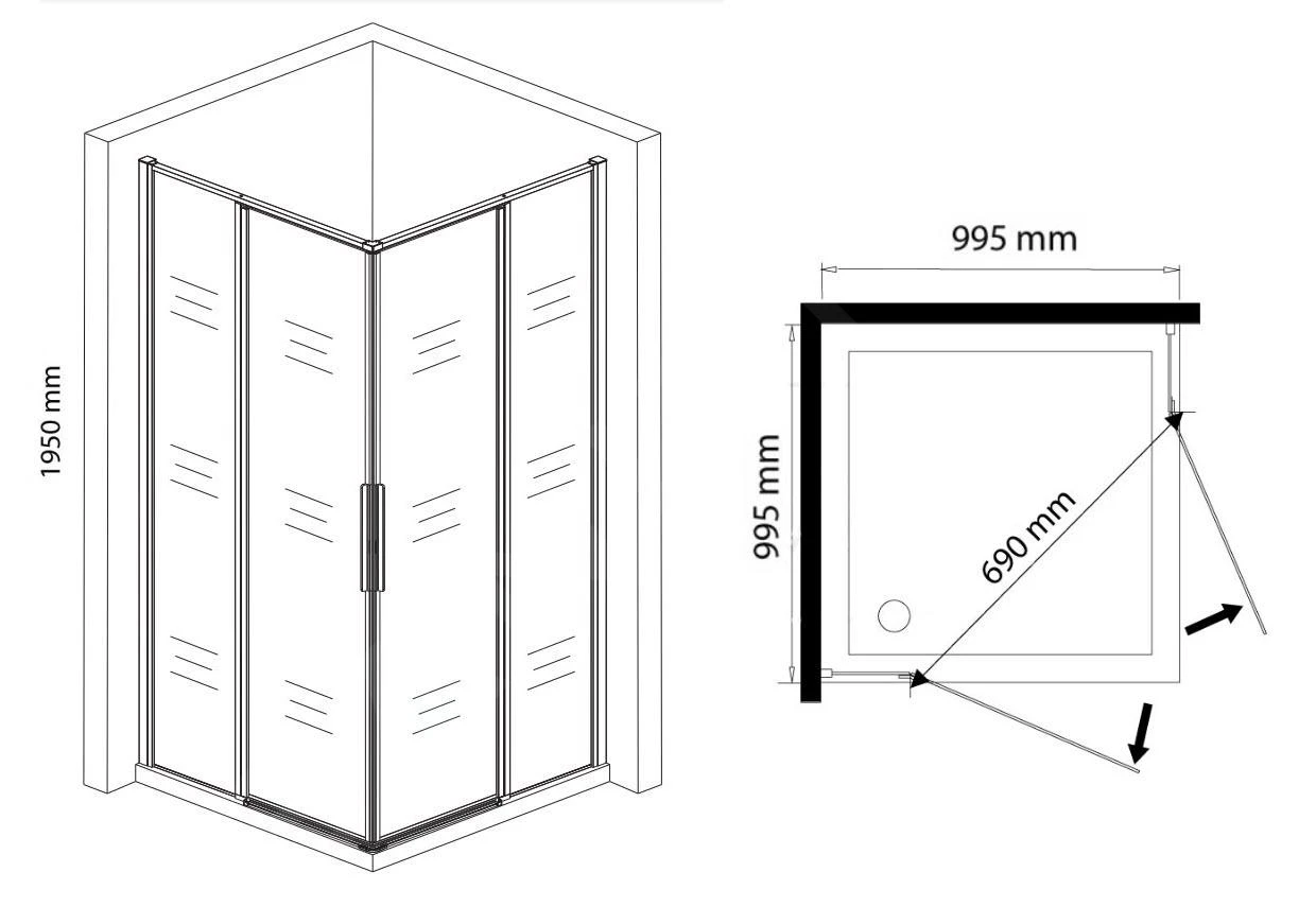 Lansanit LitLUX Slim Tadao - Douchecabine 4 Delig 1000x1000 Mm, Glanzend Aluminium/helder Glas PRD11 4 Lansanit LitLUX Slim Tadao - Douchecabine 4 Delig 1000x1000 Mm, Glanzend Aluminium/helder Glas PRD11 - Afbeelding 2