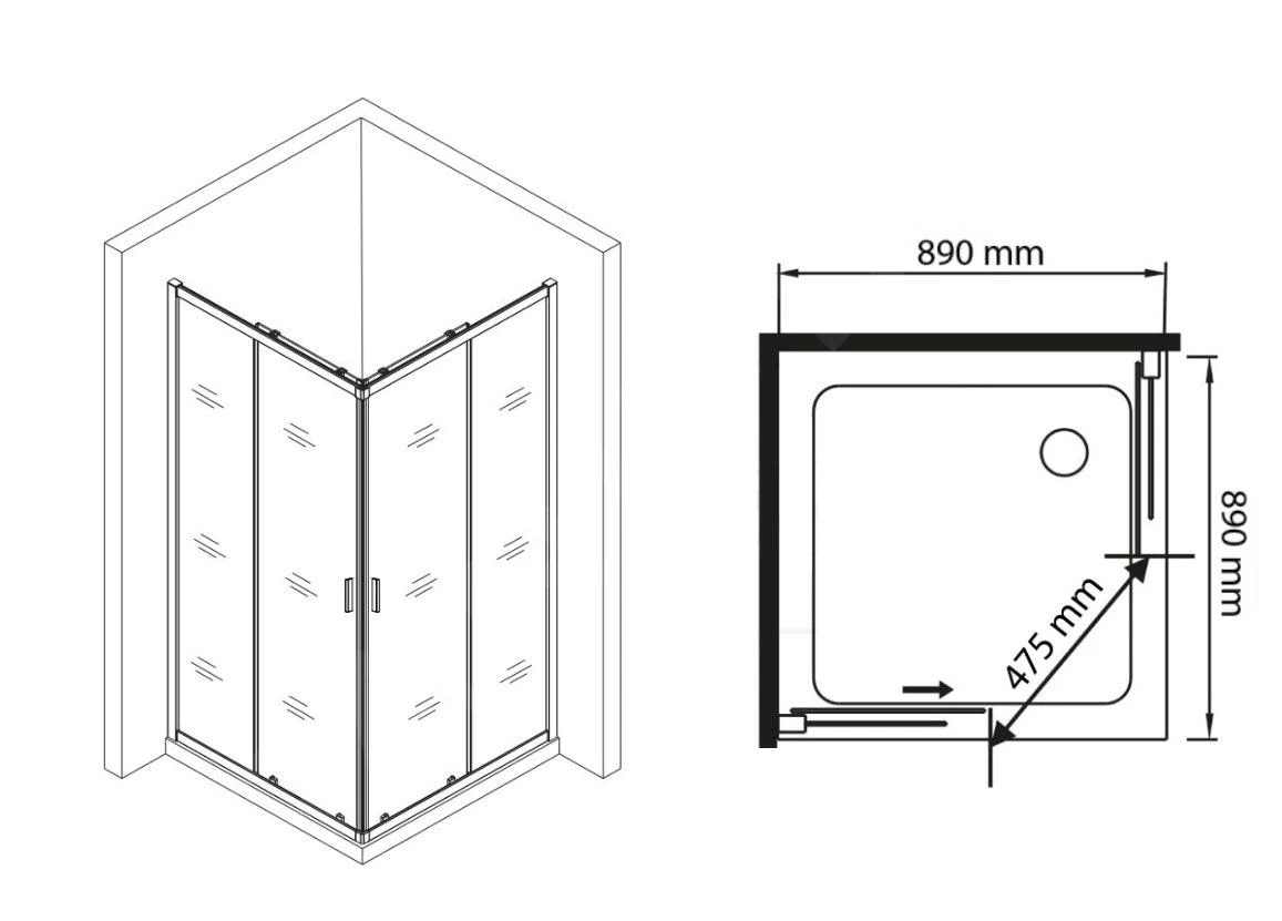 Lansanit LitIN Vati - Douchecabine 4 Delig 900x900 Mm, Incl. Douchebak, Glanzend Aluminium/helder Glas CR99-190-C-SET 4 Lansanit LitIN Vati - Douchecabine 4 Delig 900x900 Mm, Incl. Douchebak, Glanzend Aluminium/helder Glas CR99-190-C-SET - Afbeelding 2