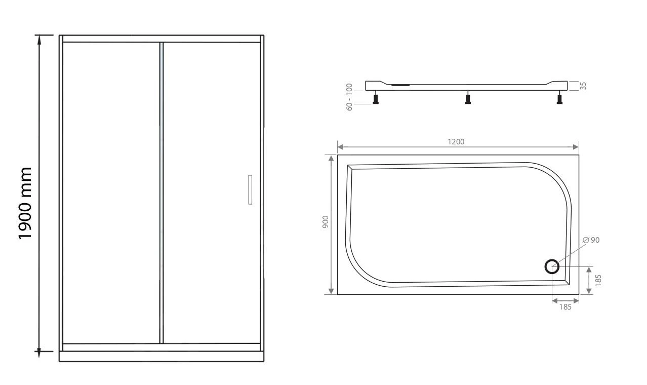 Lansanit LitIN Vati - Douchecabine 3 Delig 900x1200 Mm, Incl. Douchebak, Glanzend Aluminium/helder Glas SR90X120-C-SET 4 Lansanit LitIN Vati - Douchecabine 3 Delig 900x1200 Mm, Incl. Douchebak, Glanzend Aluminium/helder Glas SR90X120-C-SET - Afbeelding 2