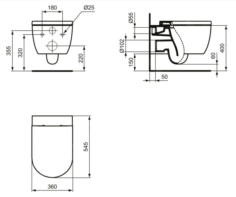Ideal Standard Blend - Hangend Toilet, Aquablade, Wit T374901 4 Ideal Standard Blend - Hangend Toilet, Aquablade, Wit T374901 - Afbeelding 2
