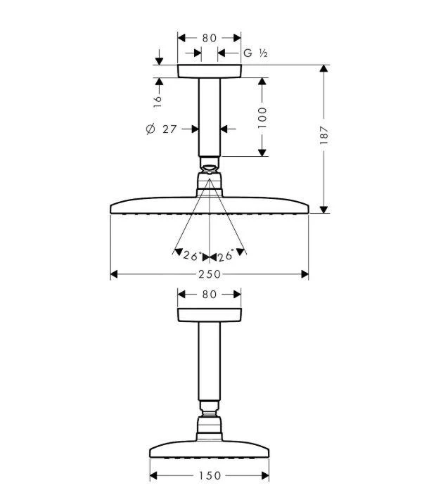 Hansgrohe Raindance New - Hoofddouche E 240 Air 1jet Met Plafondbevestiging 100 Mm, Chroom 27380000 4 Hansgrohe Raindance New - Hoofddouche E 240 Air 1jet Met Plafondbevestiging 100 Mm, Chroom 27380000 - Afbeelding 2