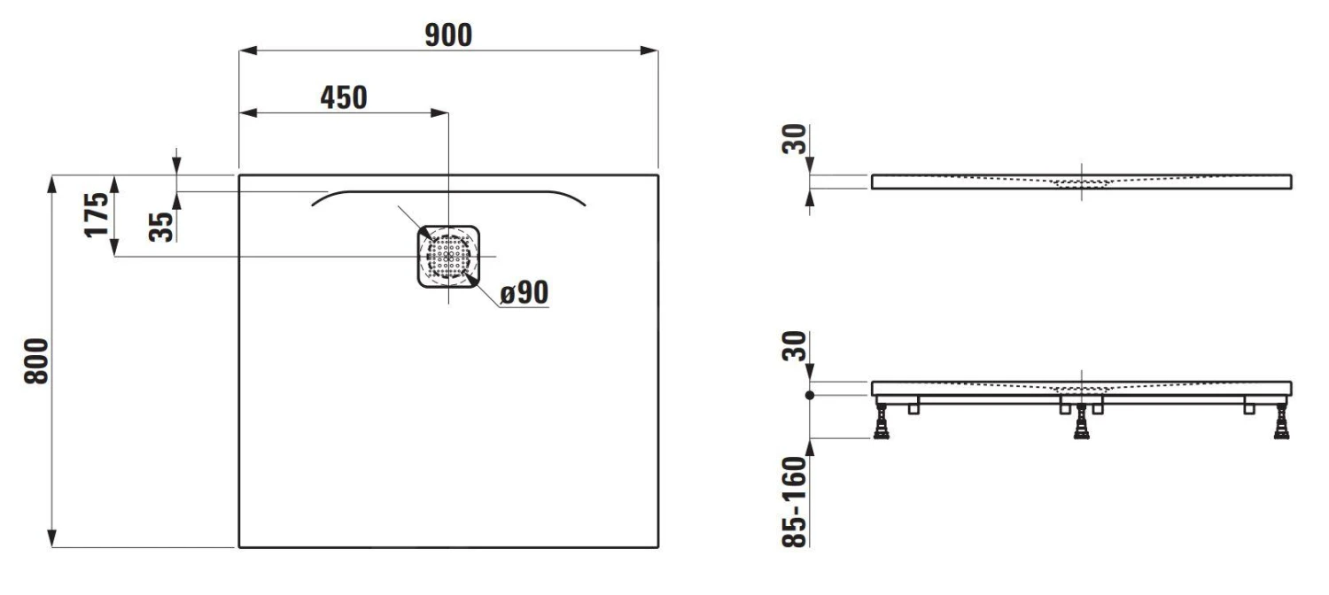 Laufen Pro - Douchebak 900x800 Mm, Wit H2149500000001 4 Laufen Pro - Douchebak 900x800 Mm, Wit H2149500000001 - Afbeelding 2
