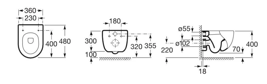 Roca Meridian - Hangend Toilet, Wit A346248000 4 Roca Meridian - Hangend Toilet, Wit A346248000 - Afbeelding 2