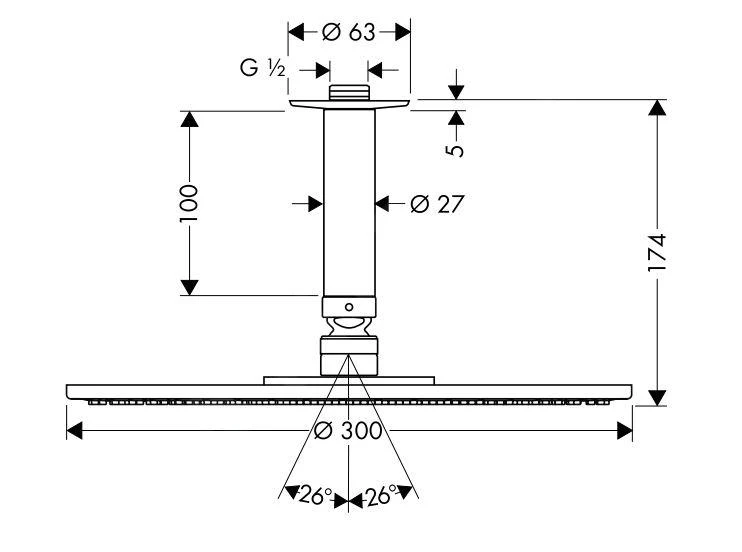 Hansgrohe Raindance - Hoofddouche 300, 1 Straalsoort, Plafondarm 100 Mm, Chroom 27494000 4 Hansgrohe Raindance - Hoofddouche 300, 1 Straalsoort, Plafondarm 100 Mm, Chroom 27494000 - Afbeelding 2