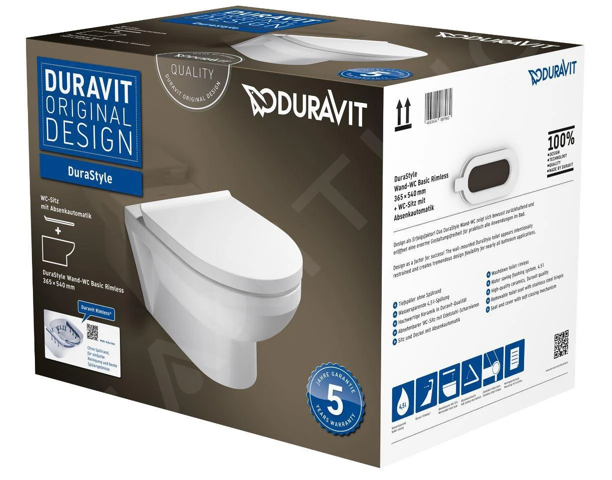 Duravit DuraStyle Basic - Wandcloset, Softclose Zitting, Rimless, Alpine Wit 45620900A1 7 Duravit DuraStyle Basic - Wandcloset, Softclose Zitting, Rimless, Alpine Wit 45620900A1 - Afbeelding 5