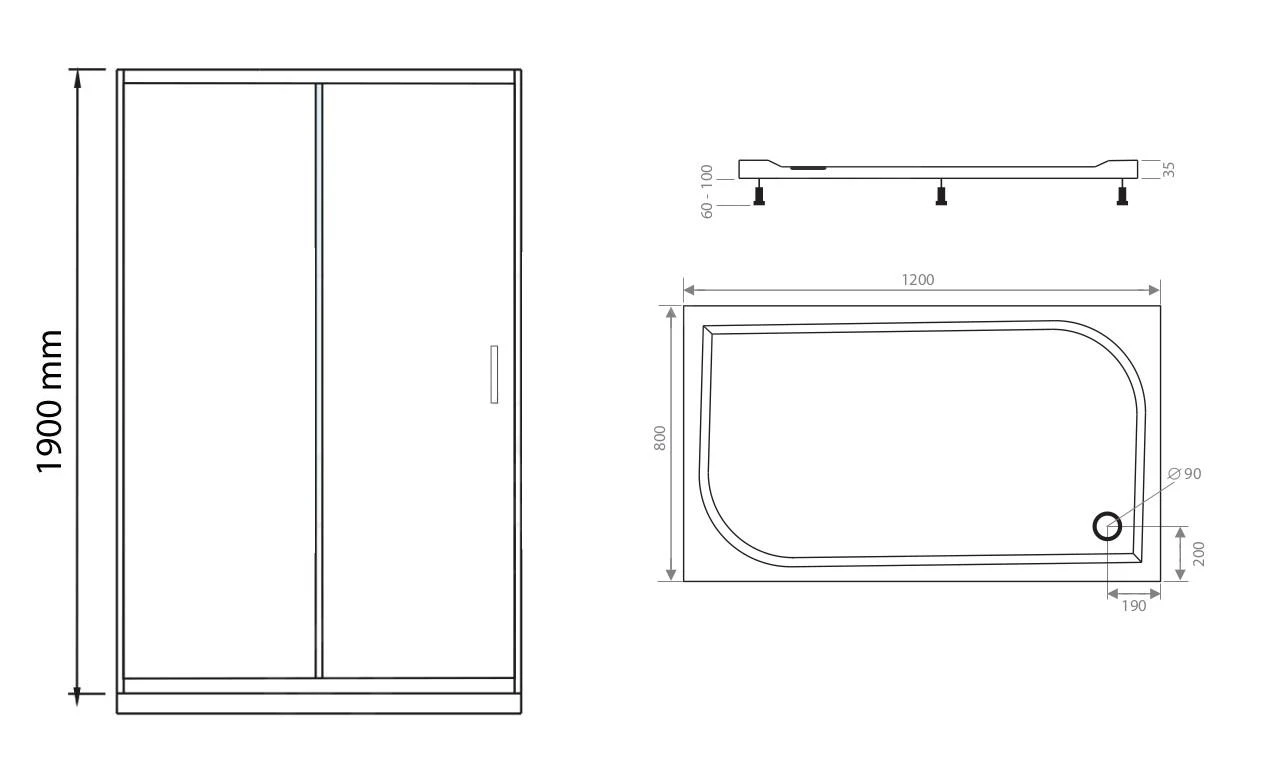 Lansanit LitIN Vati - Douchecabine 3 Delig 800x1200 Mm, Incl. Douchebak, Glanzend Aluminium/helder Glas SR80X120-C-SET 4 Lansanit LitIN Vati - Douchecabine 3 Delig 800x1200 Mm, Incl. Douchebak, Glanzend Aluminium/helder Glas SR80X120-C-SET - Afbeelding 2