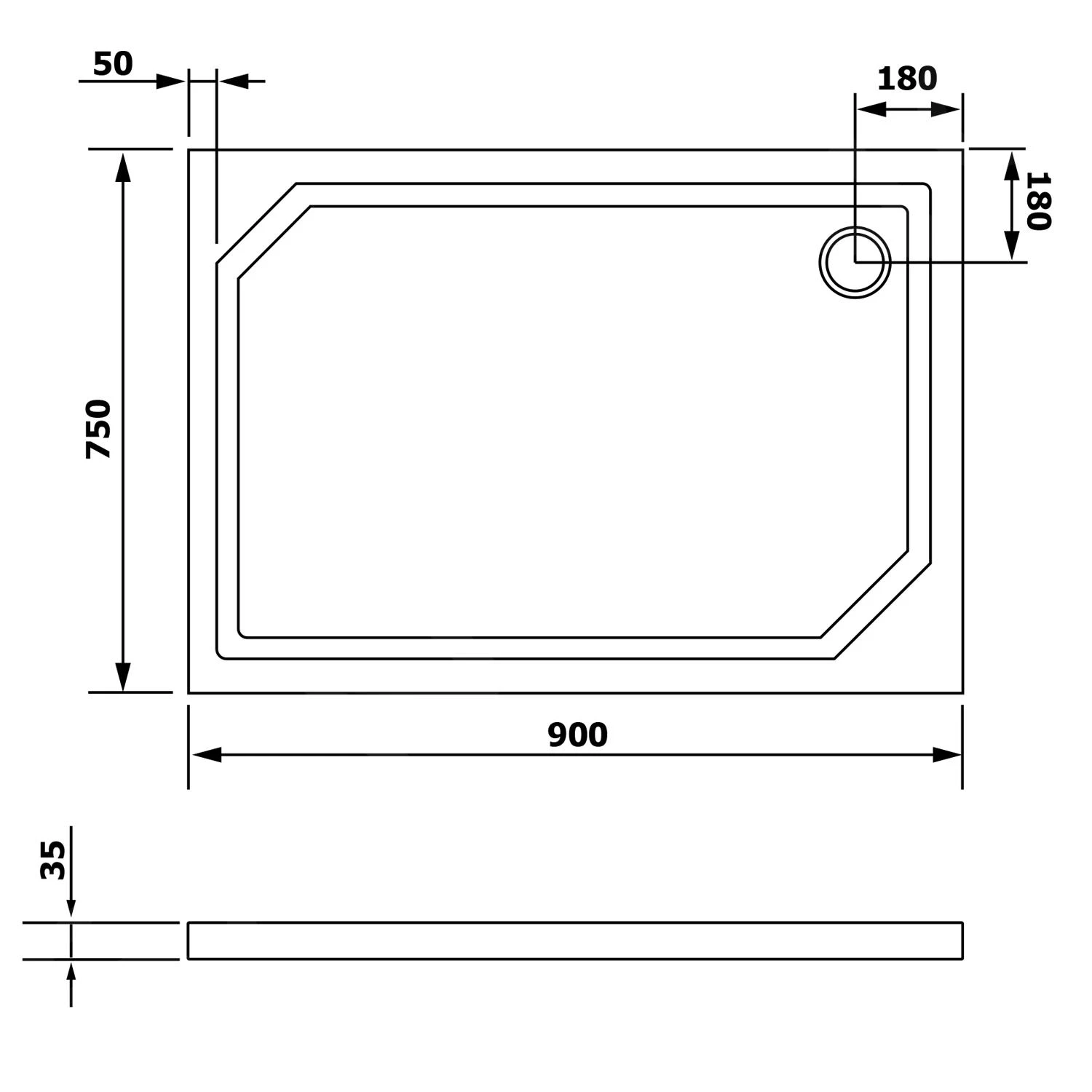 Gelco Douchebakken - SARA Douchebak Van Gegoten Marmer, 900x750 Mm, Wit HS9075 4 Gelco Douchebakken - SARA Douchebak Van Gegoten Marmer, 900x750 Mm, Wit HS9075 - Afbeelding 2