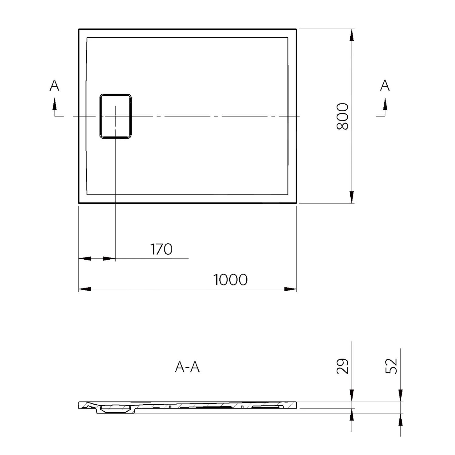 Sapho Acora - Douchebak 1000x800 Mm, Gegoten Marmer, Decor Grijze Steen AC023 4 Sapho Acora - Douchebak 1000x800 Mm, Gegoten Marmer, Decor Grijze Steen AC023 - Afbeelding 2