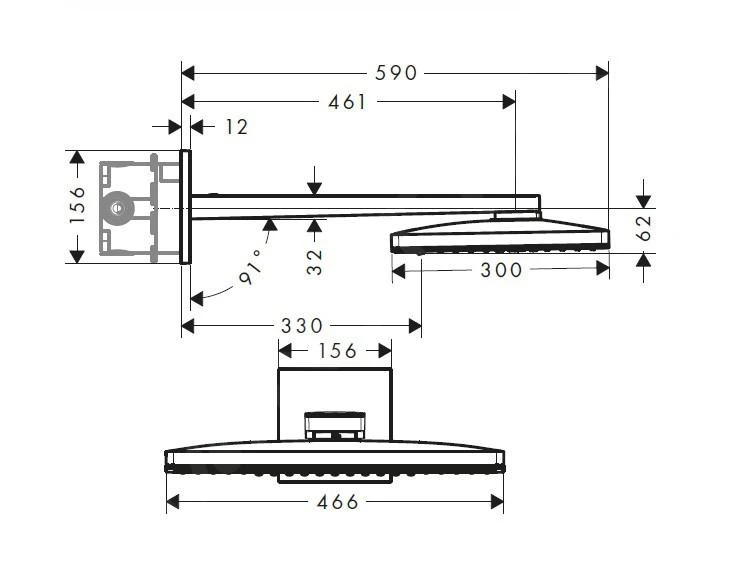 Hansgrohe Rainmaker Select - Hoofddouche 460, 2jet, Douchearm 460 Mm, Zwart/chroom 24005600 4 Hansgrohe Rainmaker Select - Hoofddouche 460, 2jet, Douchearm 460 Mm, Zwart/chroom 24005600 - Afbeelding 2