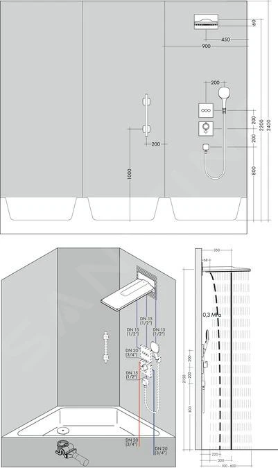 Hansgrohe Rainmaker Select - Hoofddouche 580mm, 3jet, EcoSmart 9l/min, Wit/chroom 24011400 5 Hansgrohe Rainmaker Select - Hoofddouche 580mm, 3jet, EcoSmart 9l/min, Wit/chroom 24011400 - Afbeelding 3